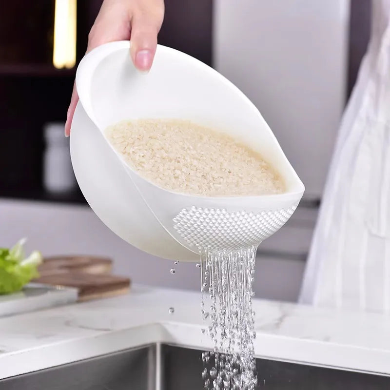 Plastic Rice Sieve Kitchen Drain Basket with Handles Rice Bow