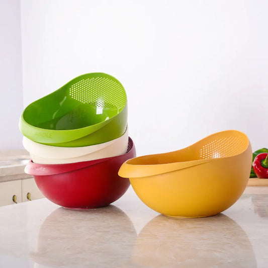 Plastic Rice Sieve Kitchen Drain Basket with Handles Rice Bow