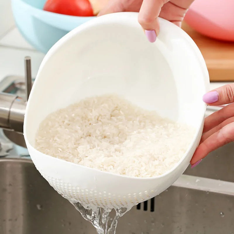 Plastic Rice Sieve Kitchen Drain Basket with Handles Rice Bow