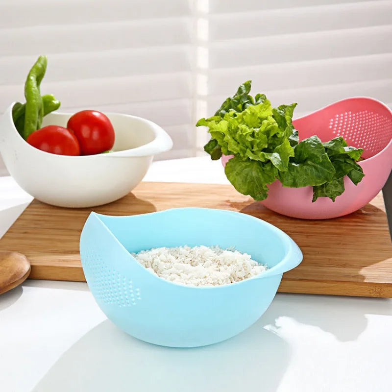 Plastic Rice Sieve Kitchen Drain Basket with Handles Rice Bow